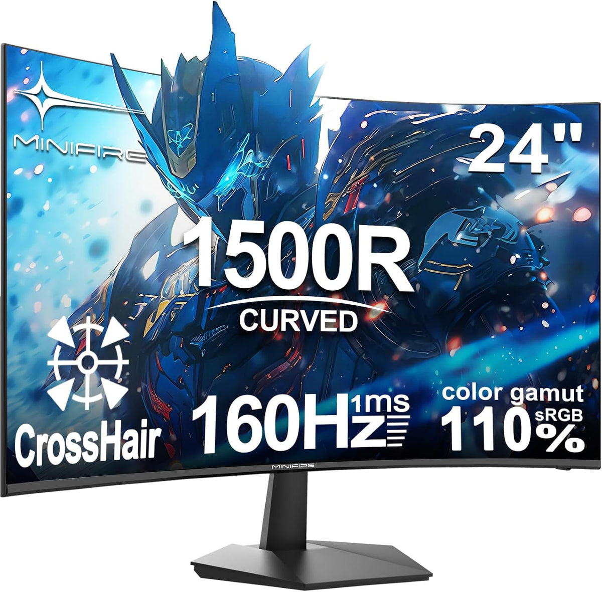 24 Inch Gaming Monitor 160Hz Curved, FHD 1080P Computer Screen | 1500R, 1Ms, Srgb130%, VESA Compatible, Eye Care Adaptive Sync HDMI＆DP Prots (MFG24C1L)