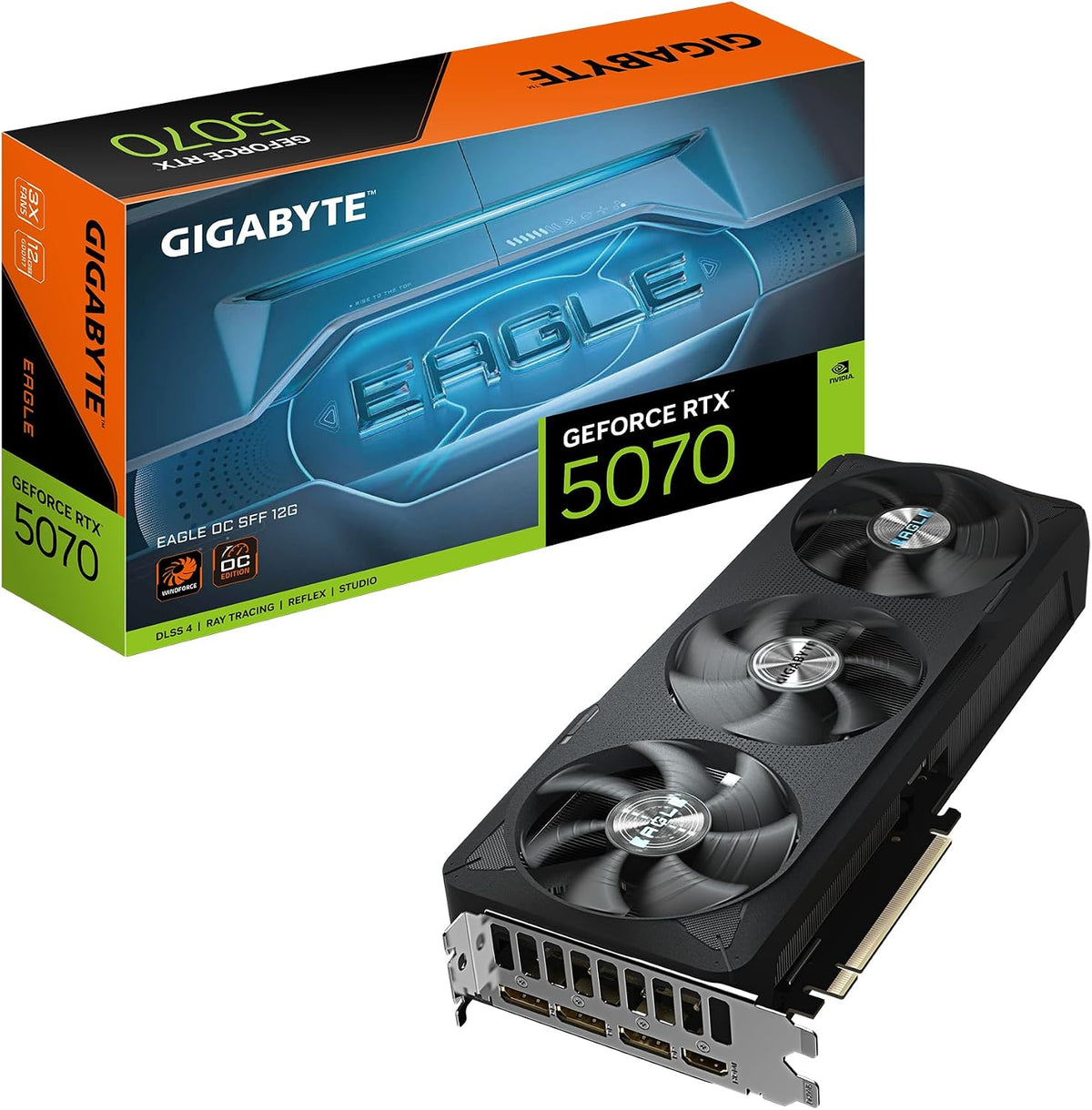 Geforce RTX 5070 EAGLE OC SFF 12G Graphics Card - 12GB GDDR7, 192Bit, PCI-E 5.0, 2587 Mhz Core Clock, 3 X DP 2.1B, 1 X HDMI 2.1B, NVIDIA DLSS 4, GV-N5070EAGLE OC-12GD