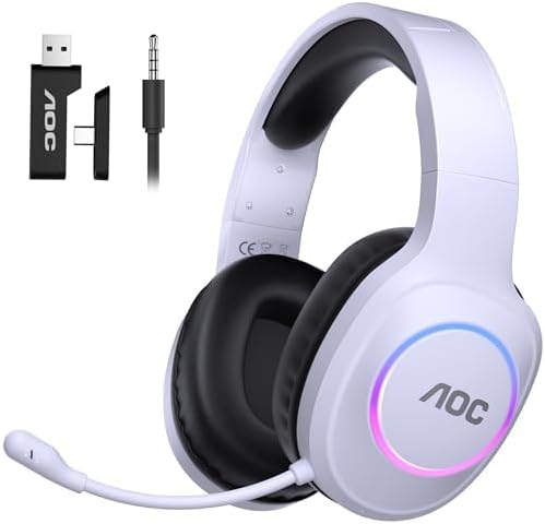 AOC Wireless Gaming Headset for PC, PS5, Bluetooth 5.4 & 2.4Ghz Low Latency Gaming Headset with Mic, Noise Canceling, 7.1 Virtual Surround, 45H Long Battery Life | Bluetooth 5.4, 2.4Ghz Low Latency, Noise Canceling, 7.1 Virtual Surround, 