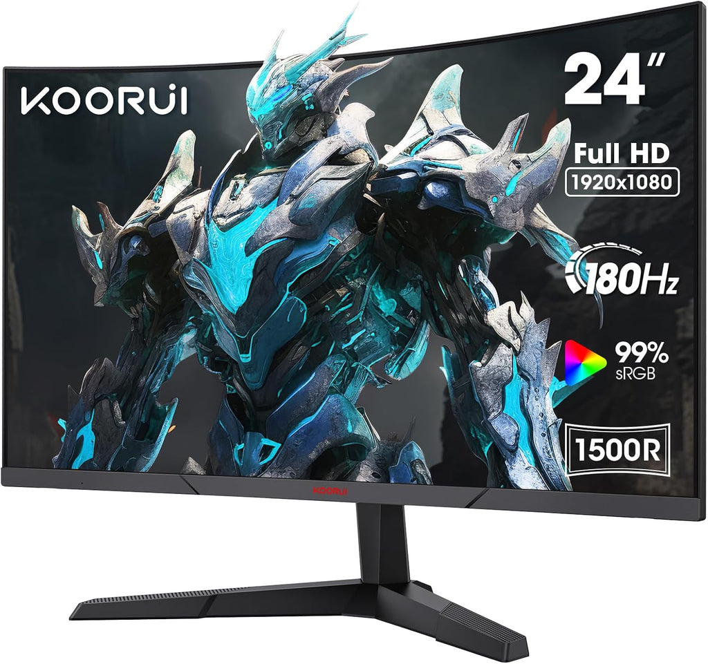 24 Inch Gaming Monitor, 180Hz Curved Monitors, 1Ms FHD 1080P 1500R | PC Monitors, Adaptive Sync, HDMI/DP, VESA Compatible, Tilt Adjustable, Eye Care