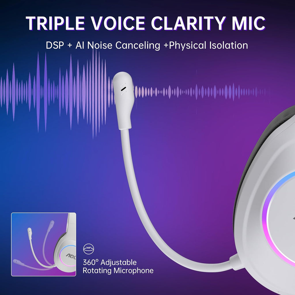 AOC Wireless Gaming Headset for PC, PS5, Bluetooth 5.4 & 2.4Ghz Low Latency Gaming Headset with Mic, Noise Canceling, 7.1 Virtual Surround, 45H Long Battery Life | Bluetooth 5.4, 2.4Ghz Low Latency, Noise Canceling, 7.1 Virtual Surround, 
