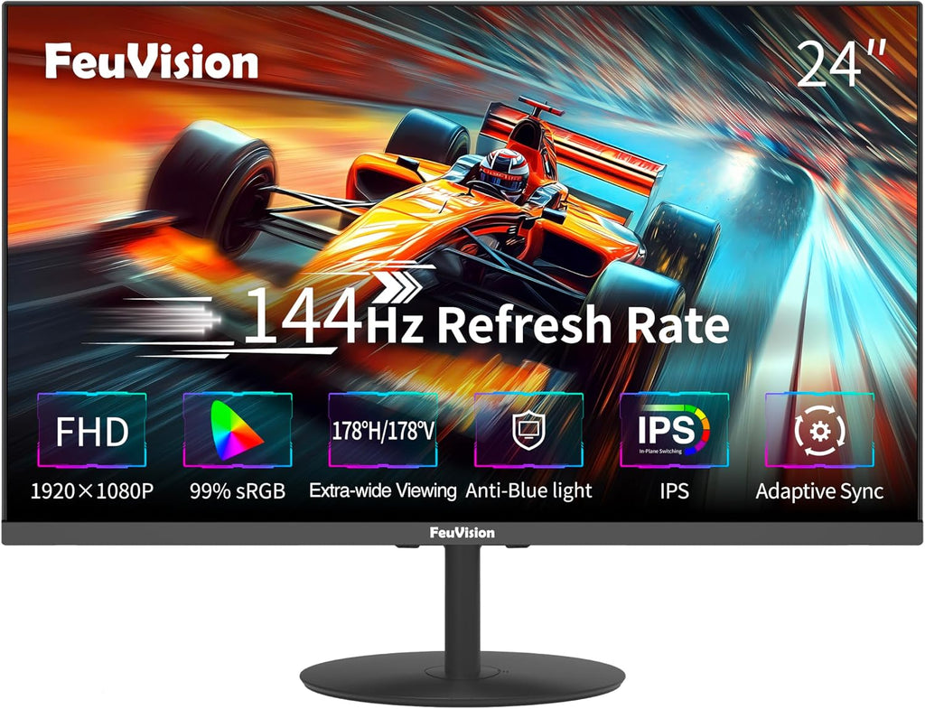 24 Inch Gmaing Monitor 144Hz, FHD 1080P Computer Monitor, IPS | Adaptive Sync, 110% Srgb, 1Ms, 3-Sided Frameless, Ultra Slim, VESA Mountable, Anti-Blue Light Design, HDMI, DP