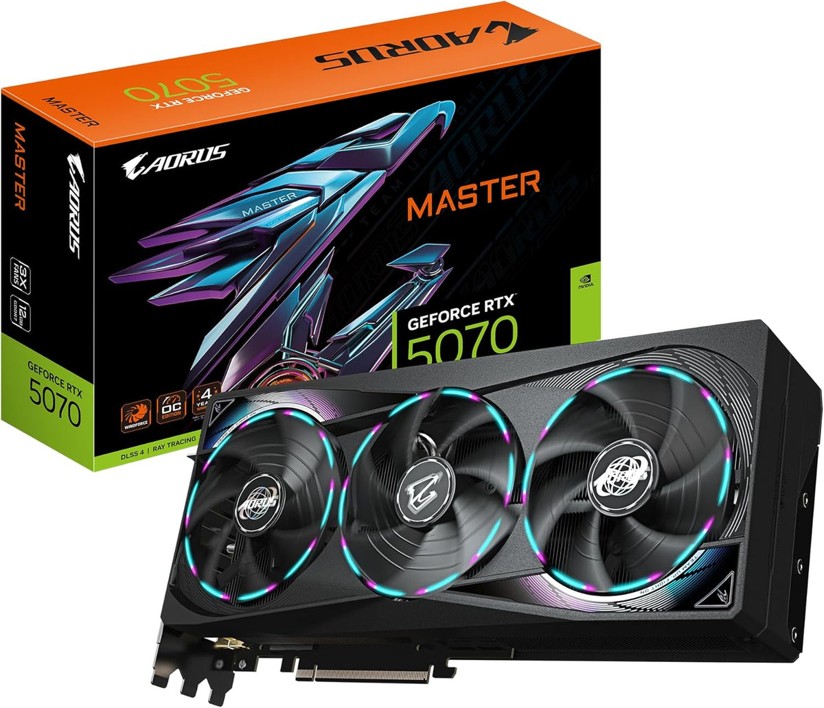 AORUS Geforce RTX 5070 MASTER 12G Graphics Card - 12GB GDDR7, 192Bit, PCI-E 5.0, 2715 Mhz Core Clock, 3 X DP 2.1A, 1 X HDMI 2.1B, NVIDIA DLSS 4, GV-N5070AORUS M-12GD