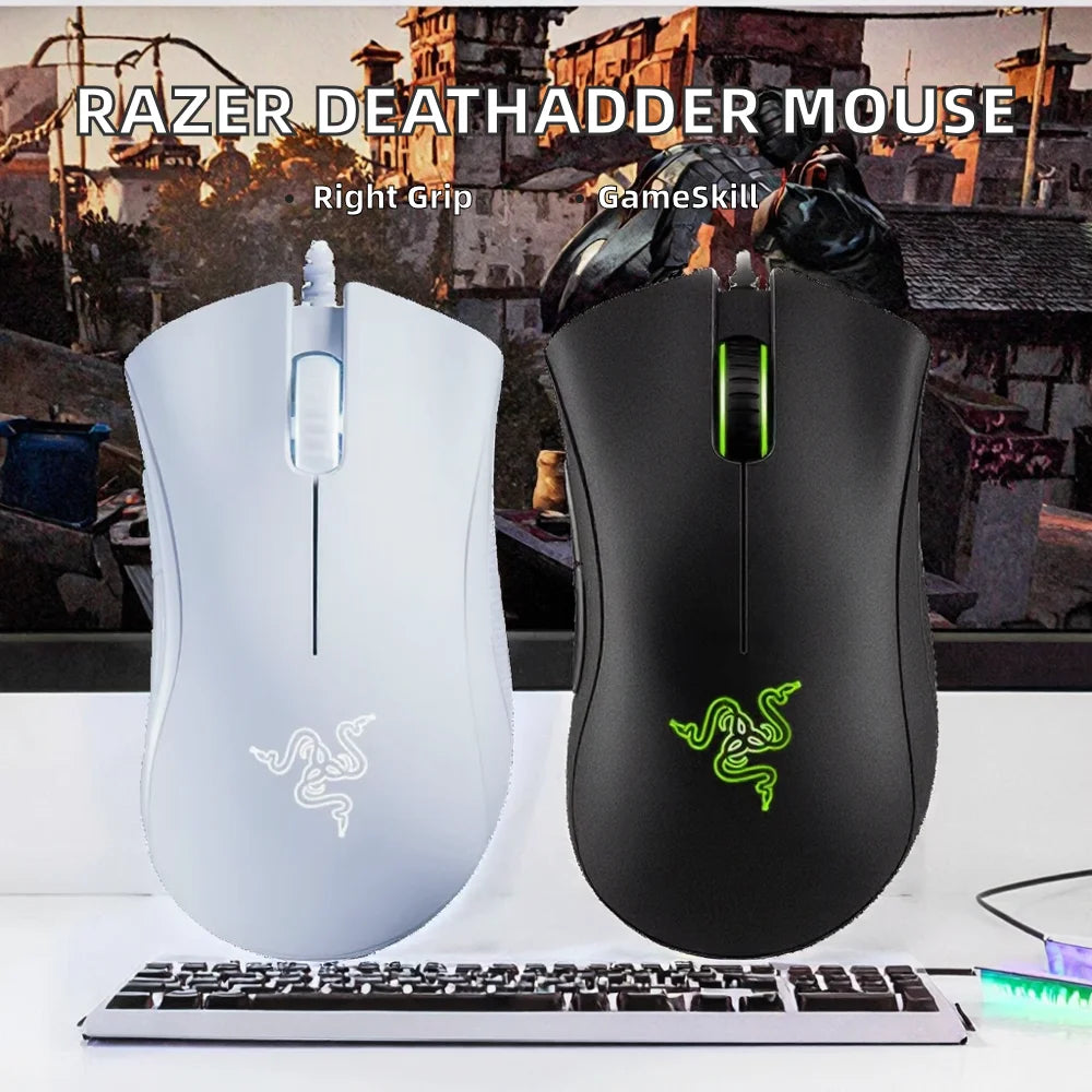 Original Razer Deathadder Essential Wired USB LED Gaming Mouse 6400DPI Optical Sensor 5 Independent Buttons Laptop PC Gamer