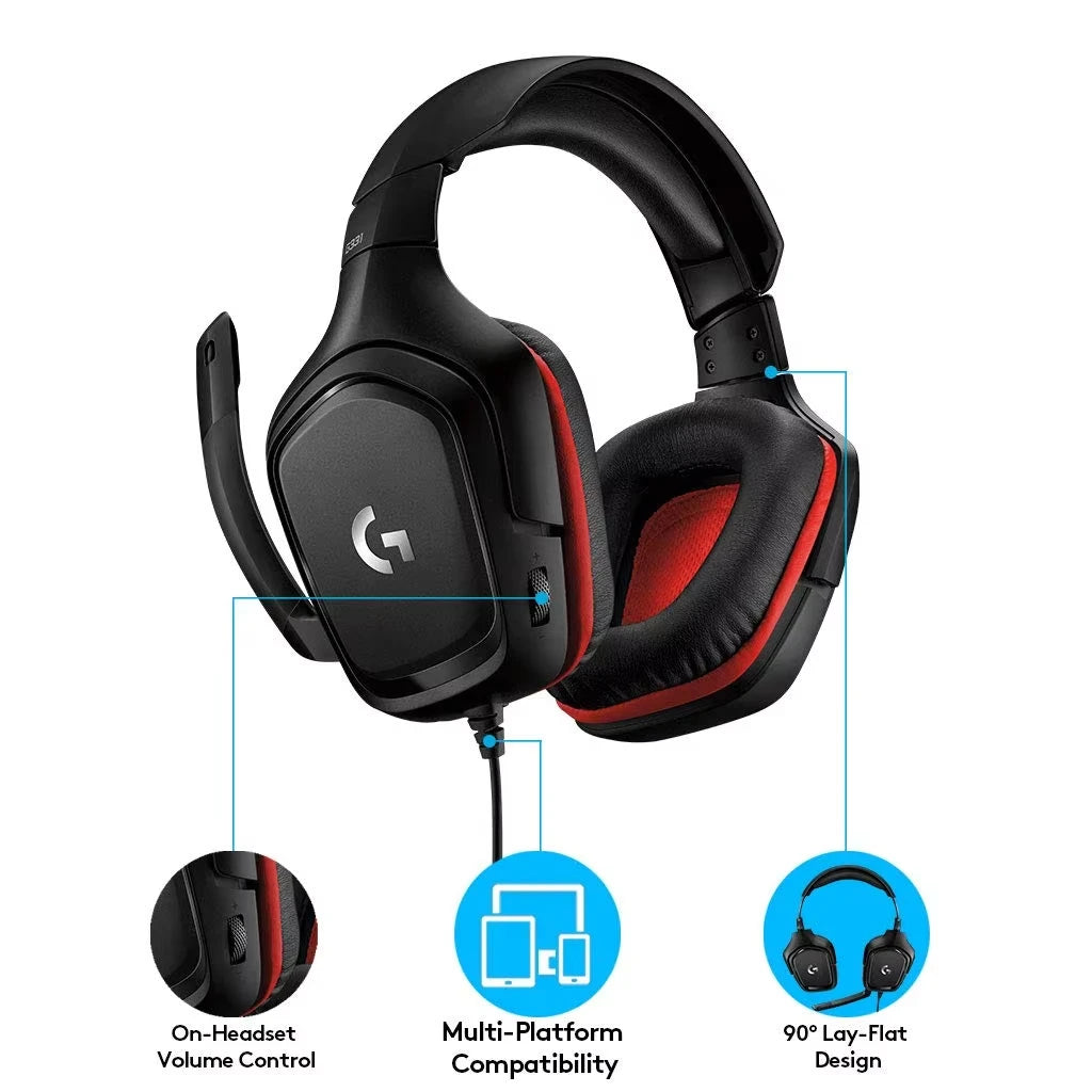 Logitech G331 Wired over Ear Gaming Headphones, 50 Mm Audio Drivers, Rotating Leatherette Ear Cups, 3.5 Mm Audio Jack, with Mic
