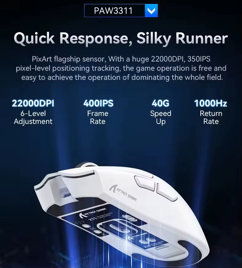 Smartrons Attack Shark X11 Wireless Mouse Lightweight PAW3311 E-Sports Game Three Mode BT Wireless Gaming Mouse for Computer Notebook