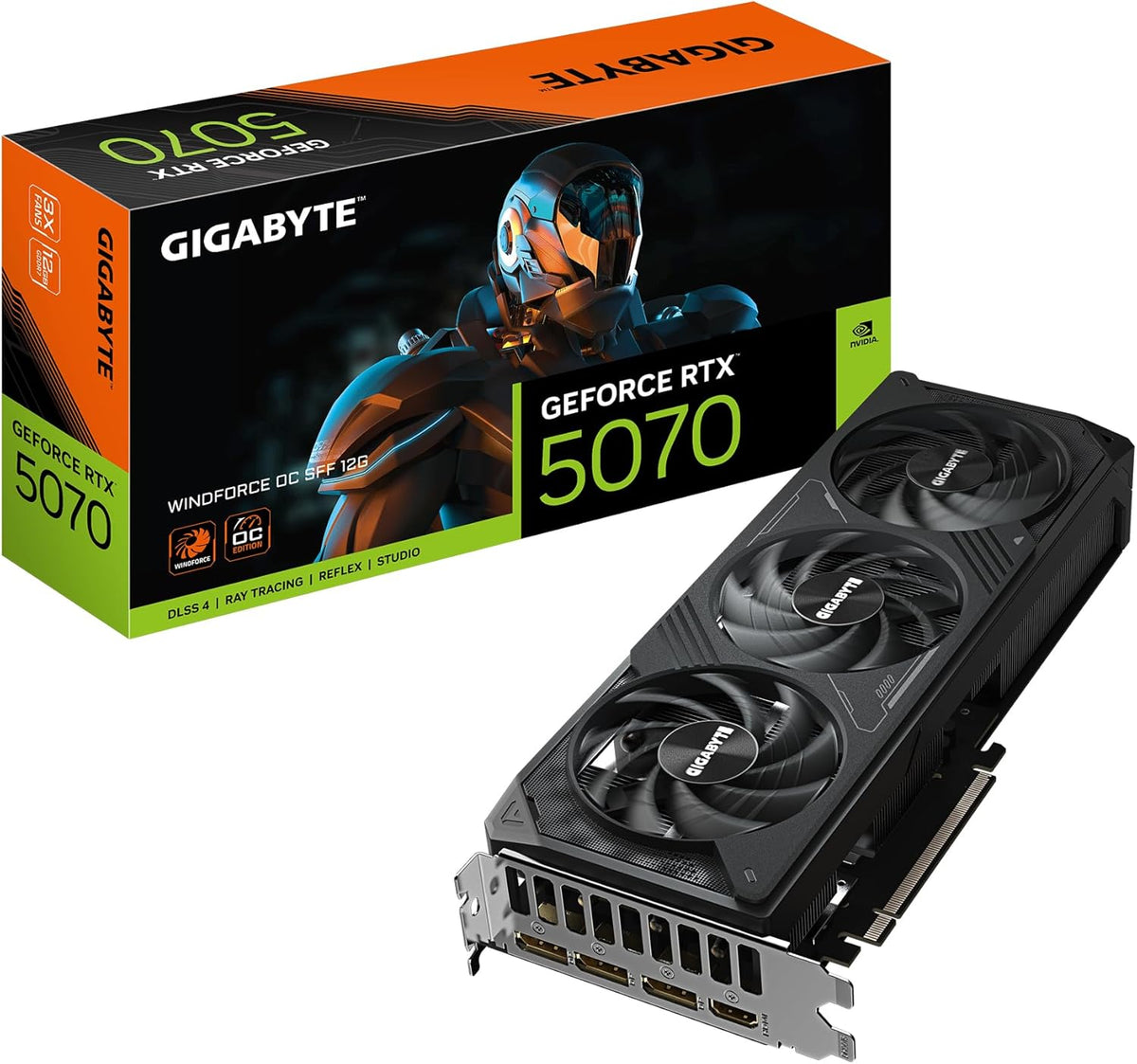 Geforce RTX 5070 WINDFORCE OC SFF 12G Graphics Card - 12GB GDDR7, 192Bit, PCI-E 5.0, 2542 Mhz Core Clock, 3 X DP 2.1A, 1 X HDMI 2.1B, NVIDIA DLSS 4, GV-N5070WF3OC-12GD